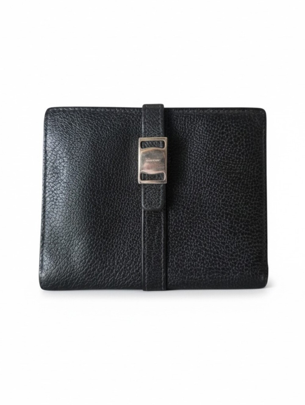 Salvatore Ferragamo Black Leather Wallet with Strap Closure